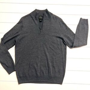 Men’s Jos. A. Bank Charcoal Quarter Zip 100% Merino Wool Sweater M